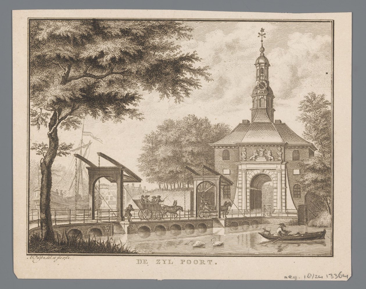 Widok na Zijlpoort w Leiden Brama Żyla (tytuł na obiekcie) autorstwa Abraham Delfos