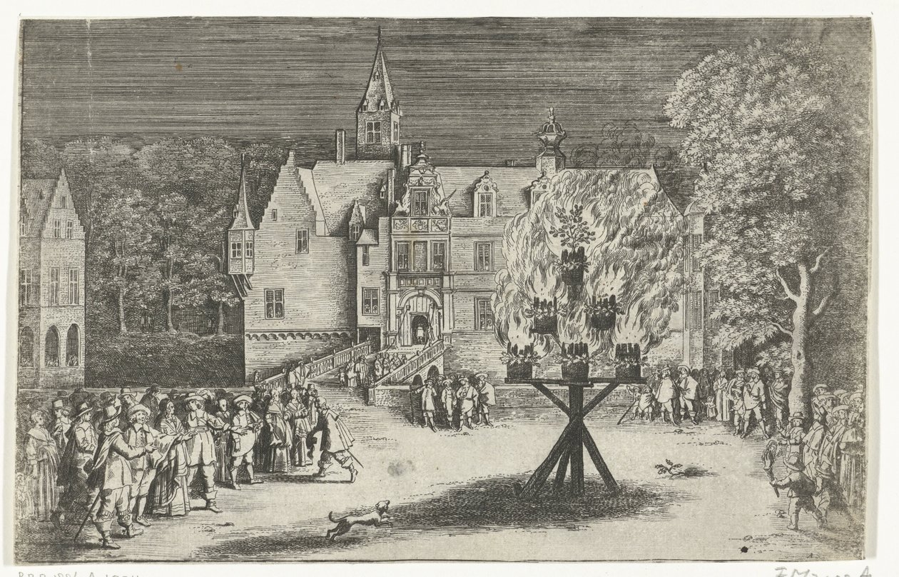 Ognisko przy wizycie księżnej Marii Henrietty z księciem Willemem III w Bredzie, 1653 autorstwa Abraham Dircksz. Santvoort