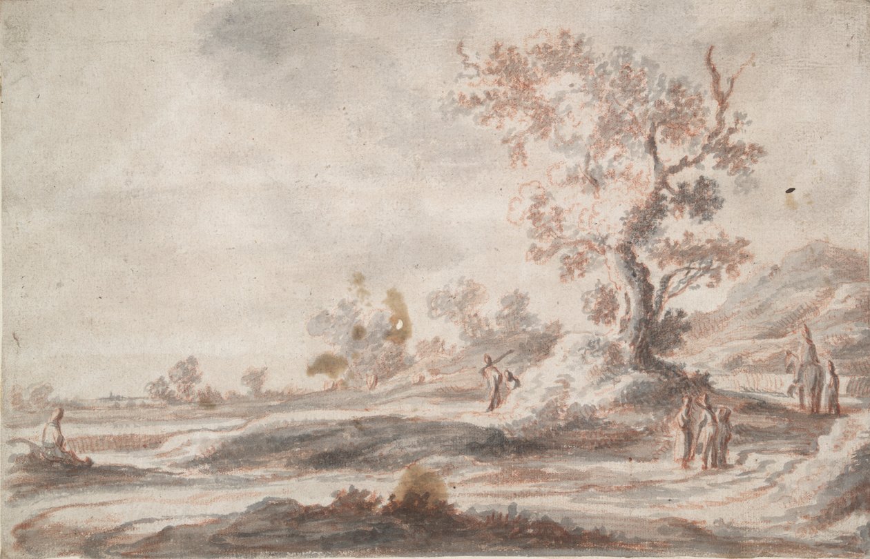 Krajobraz ze starym drzewem i figurami autorstwa Abraham Genoels