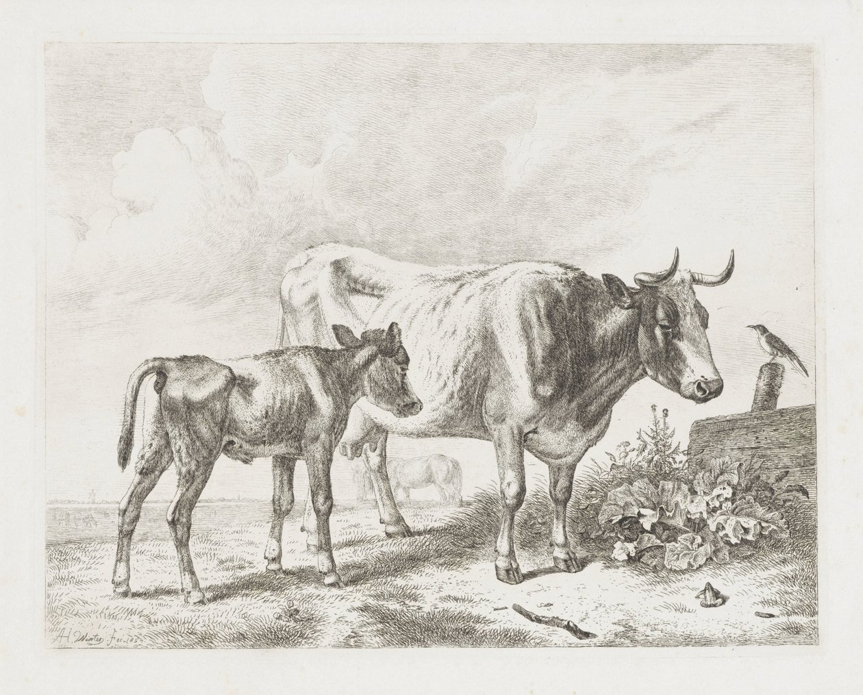 Krowa i cielę na łące autorstwa Abraham Hendrik Winter