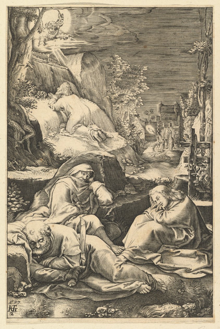 Agonia w Ogrodzie, z Męki Pańskiej, ca. 1598-1653. autorstwa Abraham Hogenberg