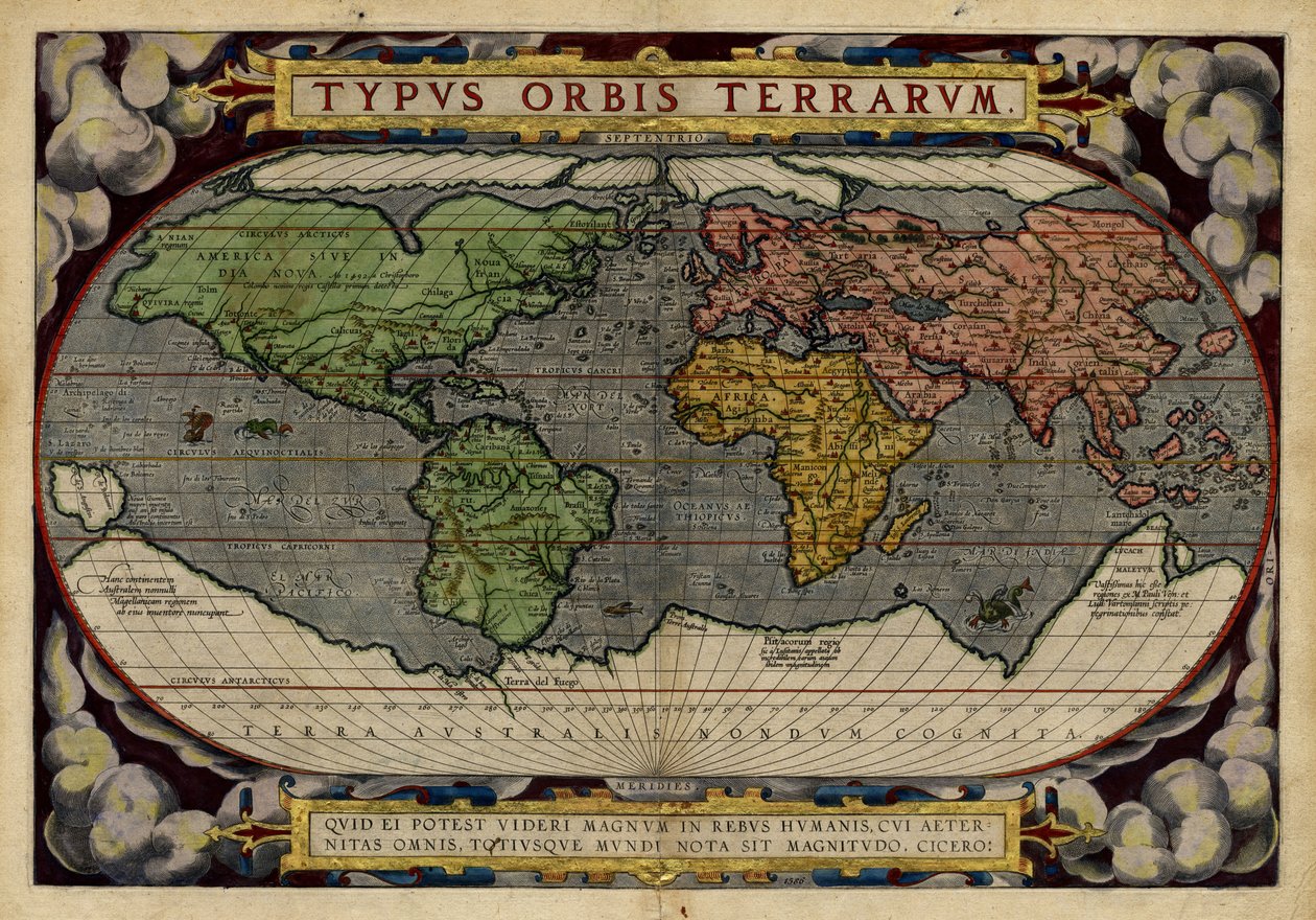 Typus Orbis Terrarum (mapa świata) autorstwa Abraham & Hogenberg Frans & Kremer Gerard (16th century) Ortelius