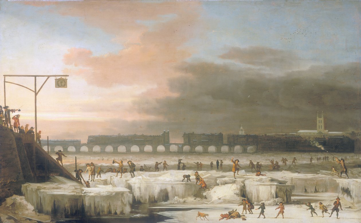 „Zmarznięta Tamiza”, 1677 autorstwa Abraham Hondius