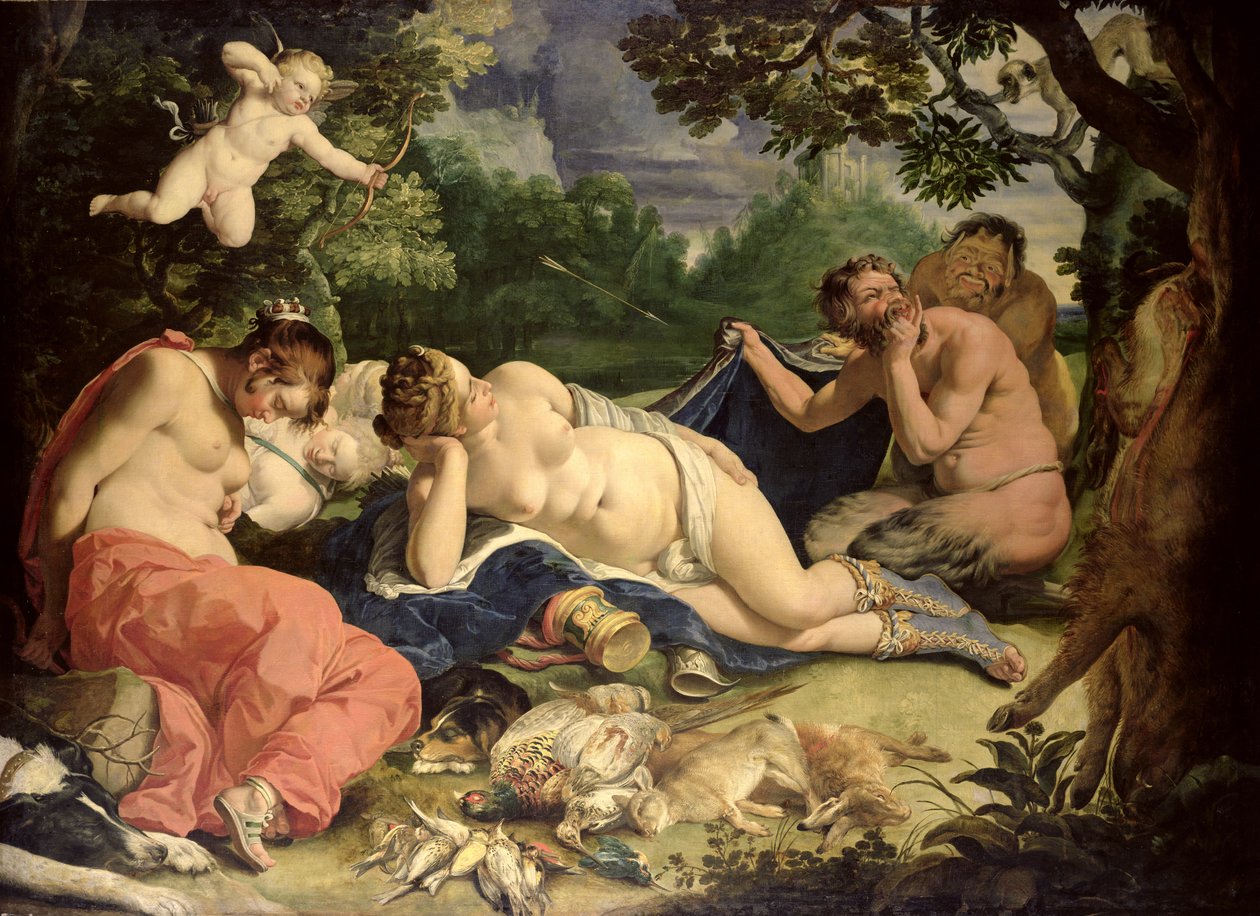 Śpiąca Diana i Nimfy, odwiedzona przez Satyrów, 1620 autorstwa Abraham Janssens van Nuyssen