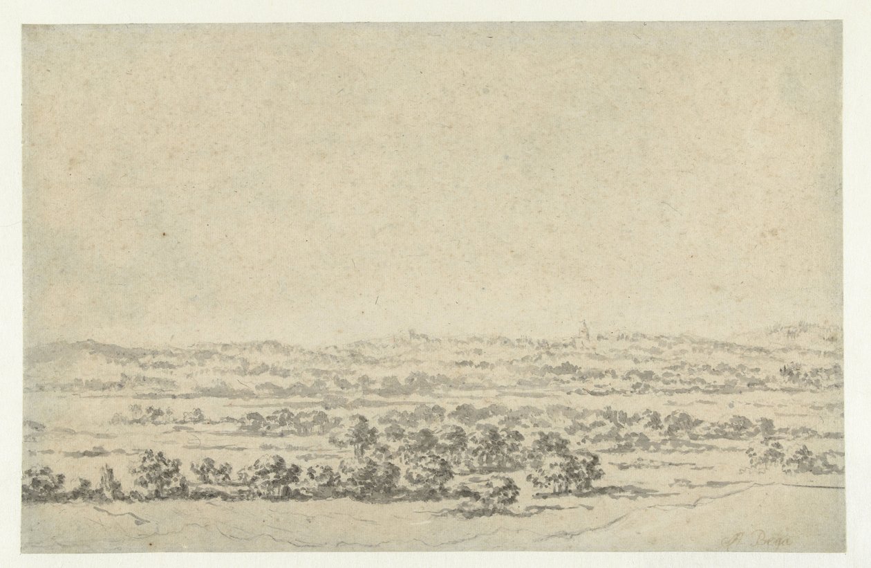 Krajobraz rzeczny, z wieżą w oddali autorstwa Abraham Jansz Begeyn