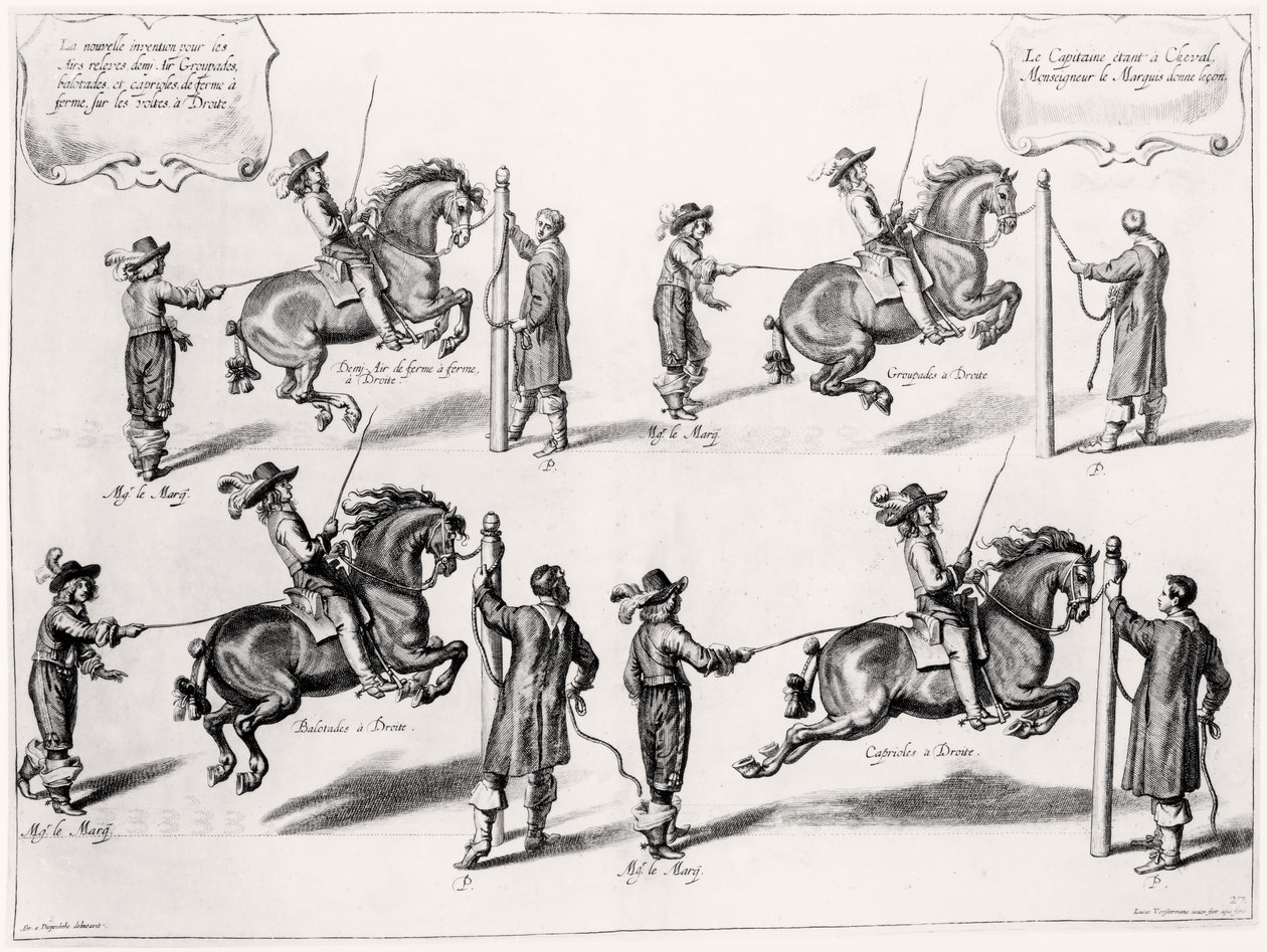 Ilustracja z podręcznika jeździeckiego, grawerowana przez Peetera Clouweta (1629-70), 1658 autorstwa Abraham Jansz. van after Diepenbeeck