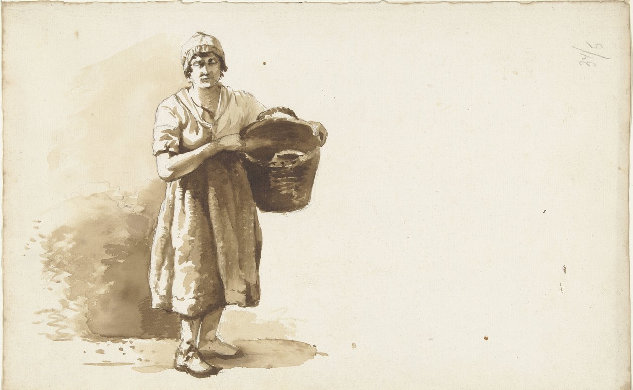 Studium kobiety z koszem pod pachą autorstwa Abraham Johannes Ruytenschildt