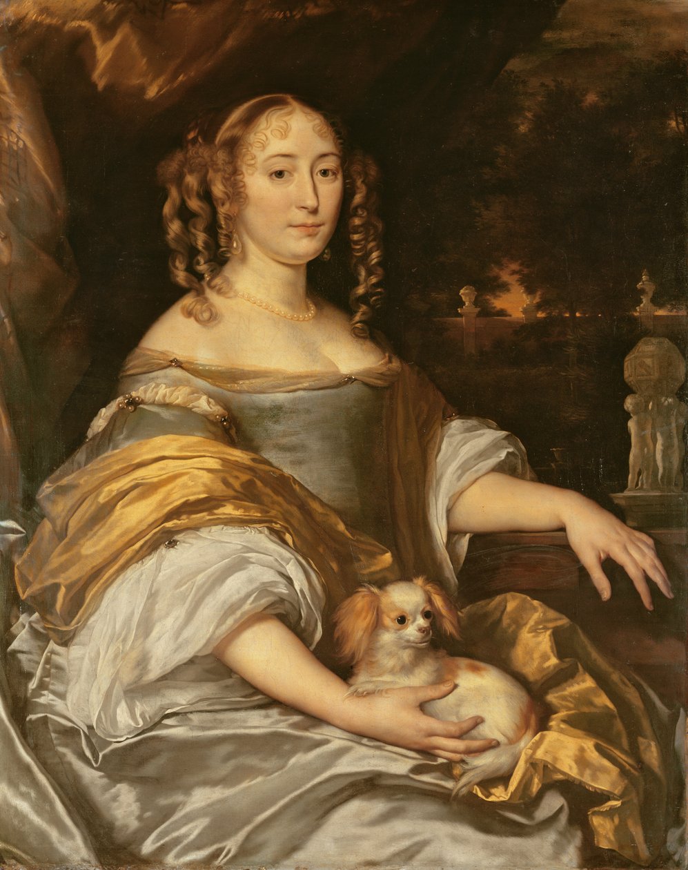 Portret młodej damy w niebieskiej sukience z lapdogiem autorstwa Abraham Lambertsz van den Tempel