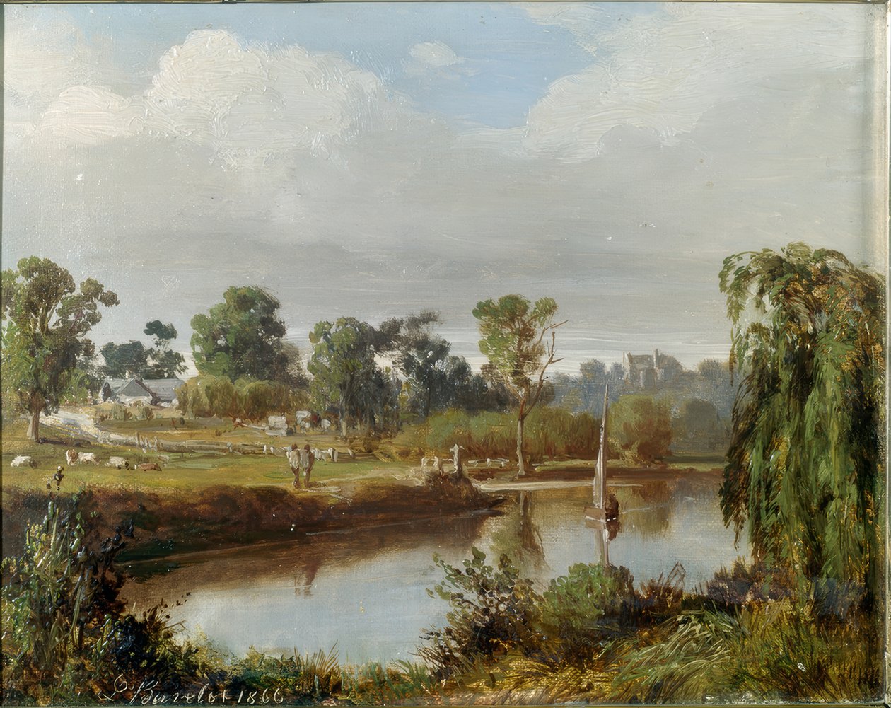 Rzeka z żaglówką (australijska wieś, okolice Melbourne) autorstwa Abraham Louis Buvelot