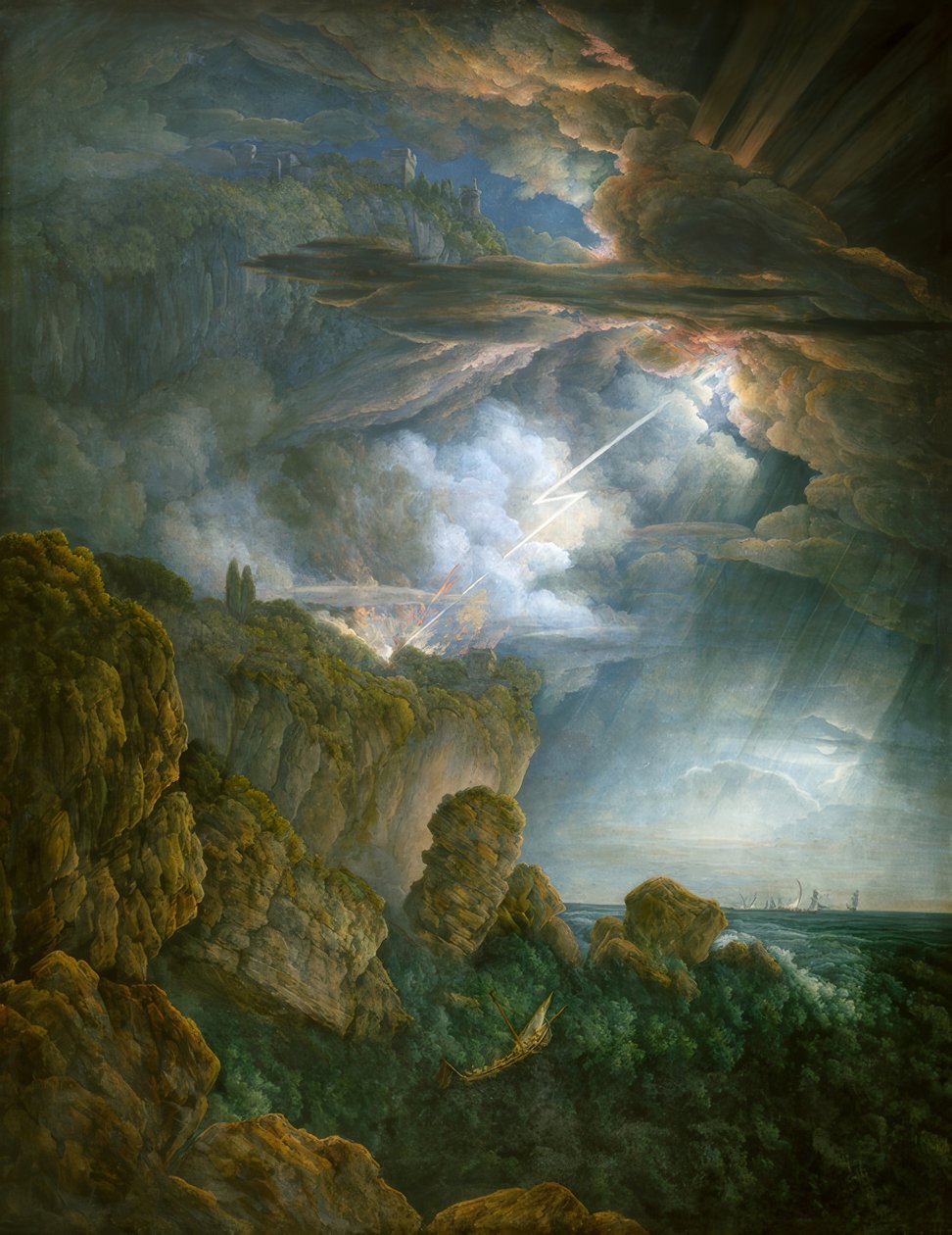 Nocna burza z piorunami w Cefalu autorstwa Abraham Louis Rodolphe Ducros
