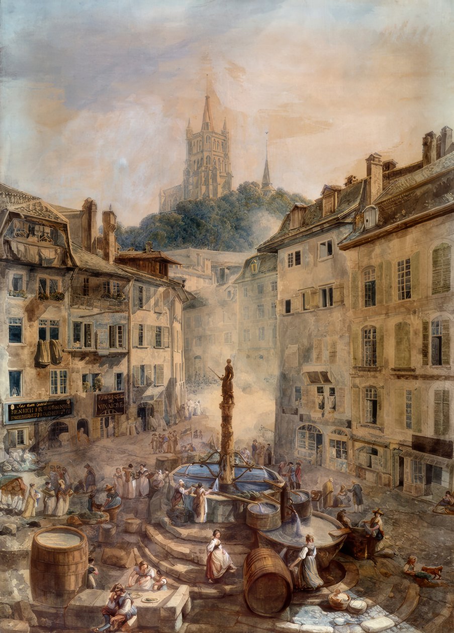 Place de la Palud autorstwa Abraham Louis Rodolphe Ducros