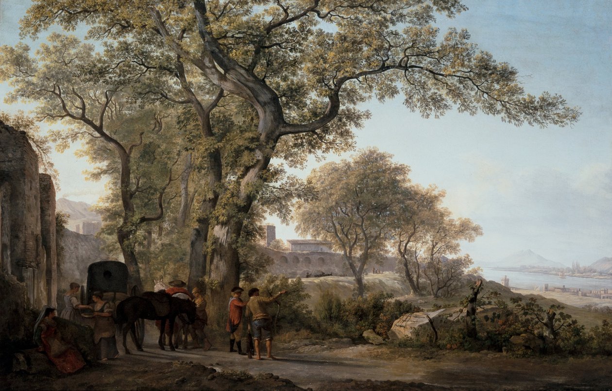 Para: Via Appia z widokiem na zatokę Gaeta i Circe Felsen autorstwa Abraham Louis Rudolph Ducros