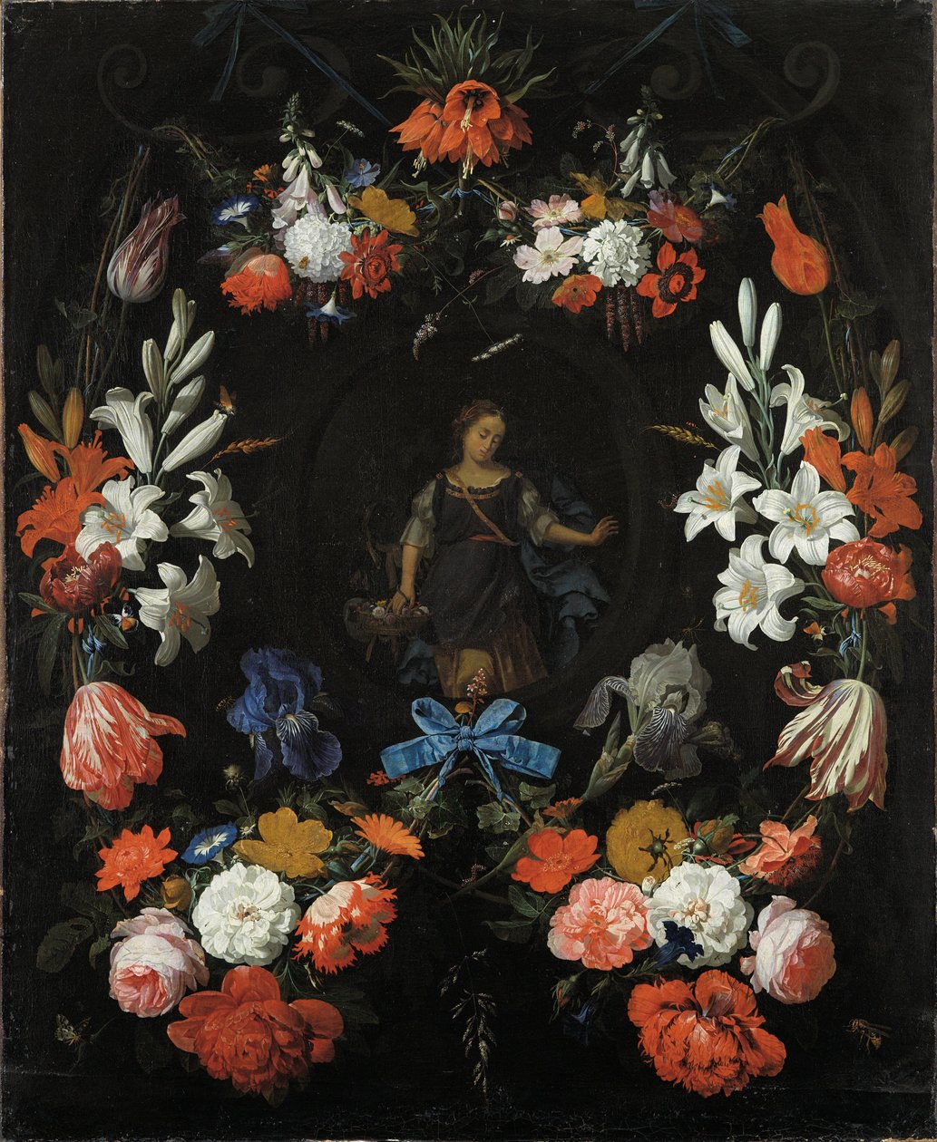 Girlanda Kwiatów, ok. 1675 autorstwa Abraham Mignon