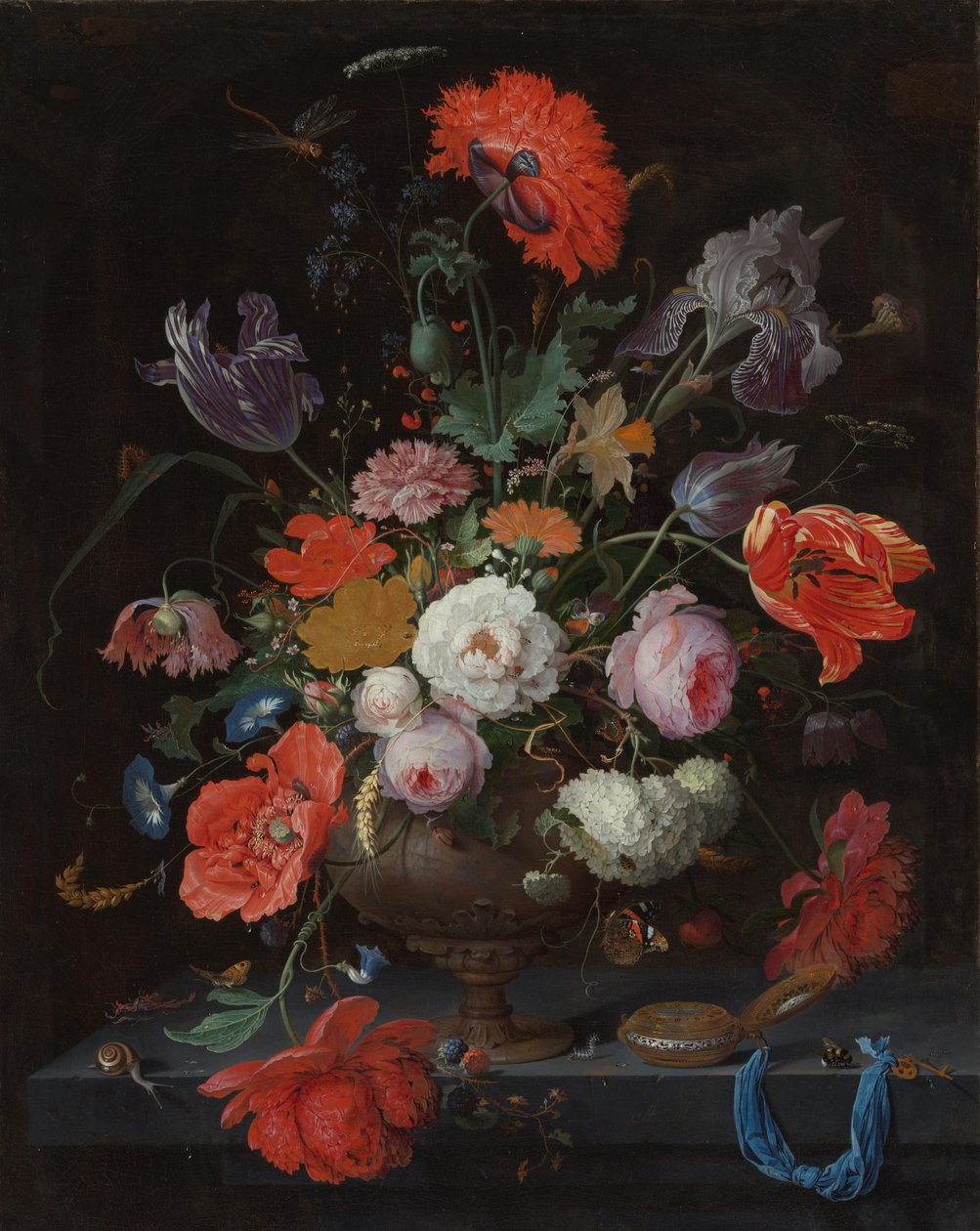 Martwa natura z kwiatami i zegarkiem autorstwa Abraham Mignon