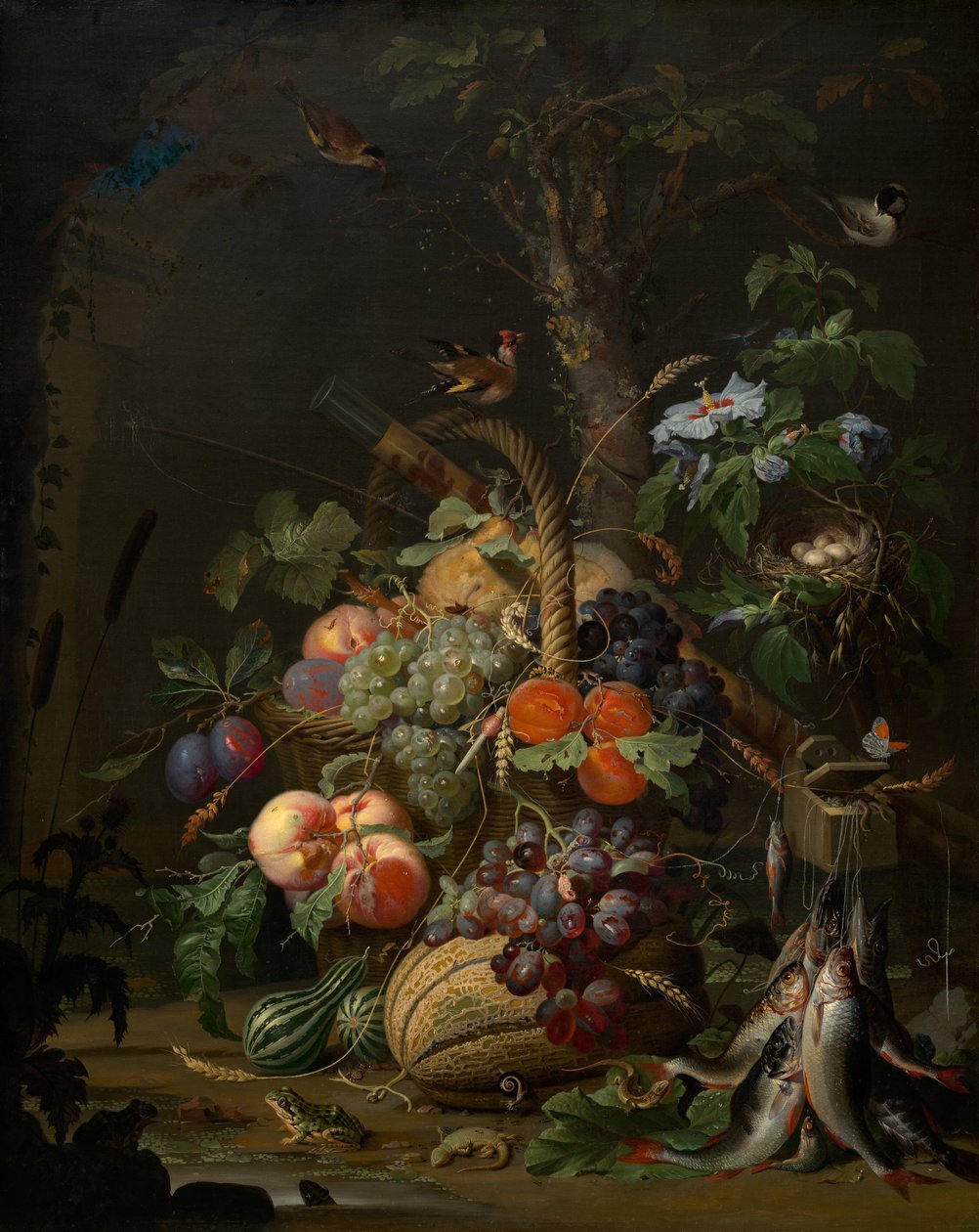 Martwa natura z owocami, rybami i gniazdem 1675. autorstwa Abraham Mignon