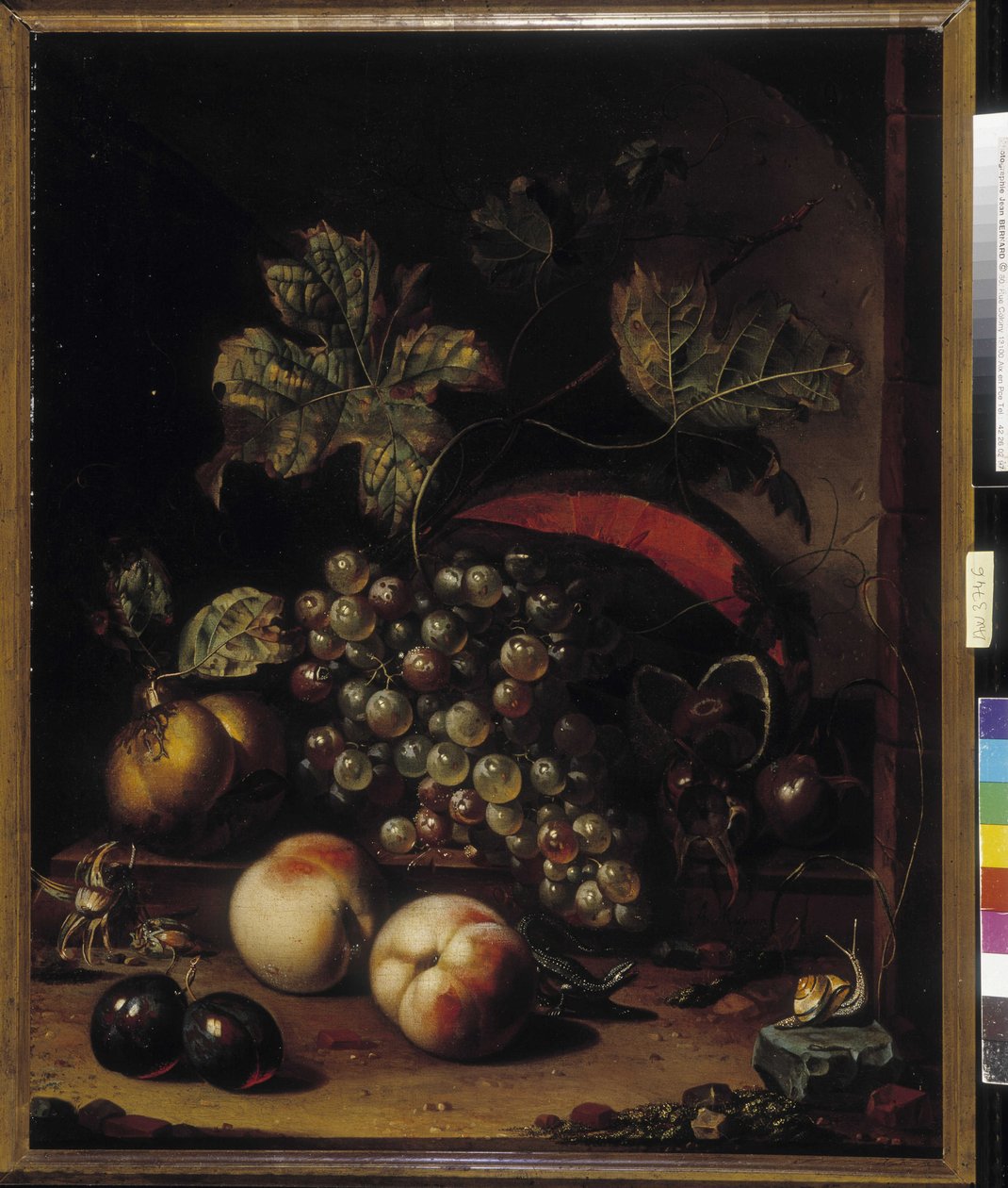 Martwa natura owoców i zwierząt (olej na płótnie) autorstwa Abraham Mignon