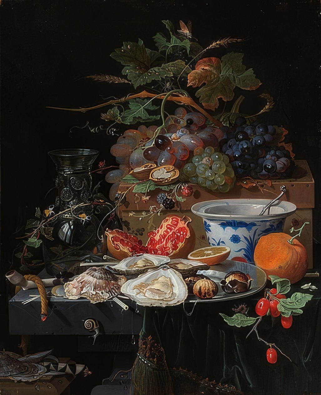 Martwa natura z owocami, ostrygami i porcelanową miską autorstwa Abraham Mignon