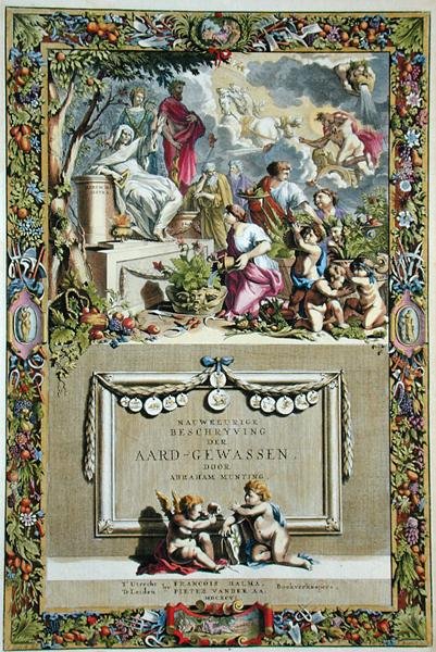 Strona tytułowa z „Dokładnego opisu upraw” Abrahama Muntinga (1626-83), wydanej w 1666 r. (kolorowa grawerunek) autorstwa Abraham Munting