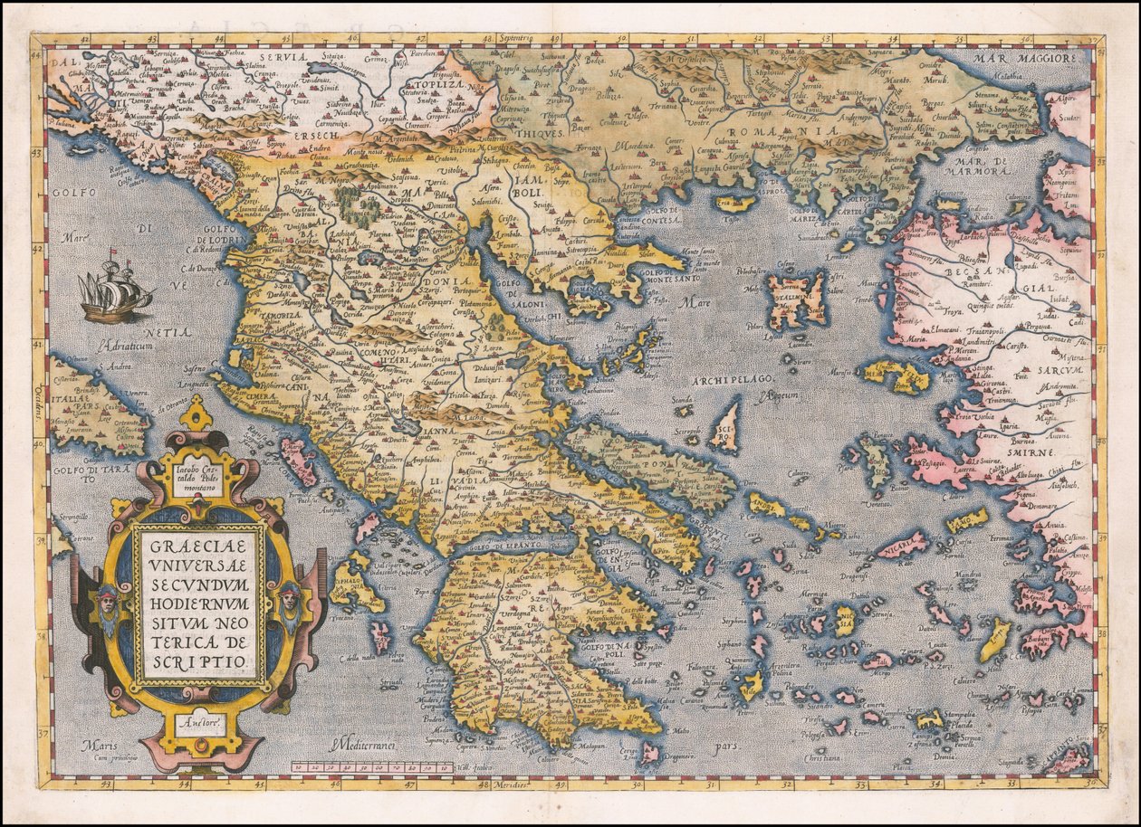 Mapa Grecji i Morza Egejskiego z 1584 r. autorstwa Abrahama Orteliusa autorstwa Abraham Ortelius
