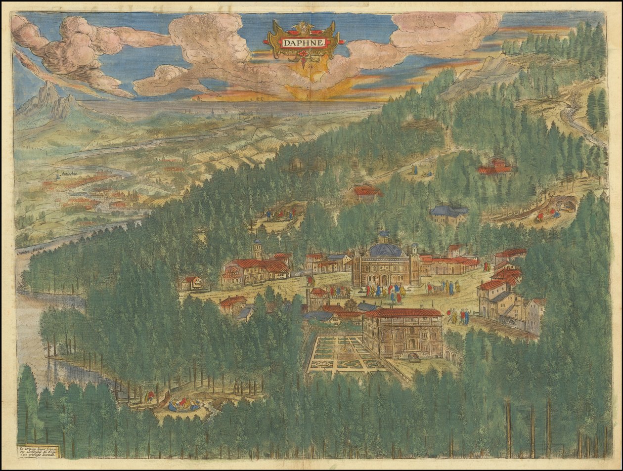 Wyimaginowany widok Dafne w Antiochii autorstwa Abrahama Orteliusa z 1624 r. autorstwa Abraham Ortelius