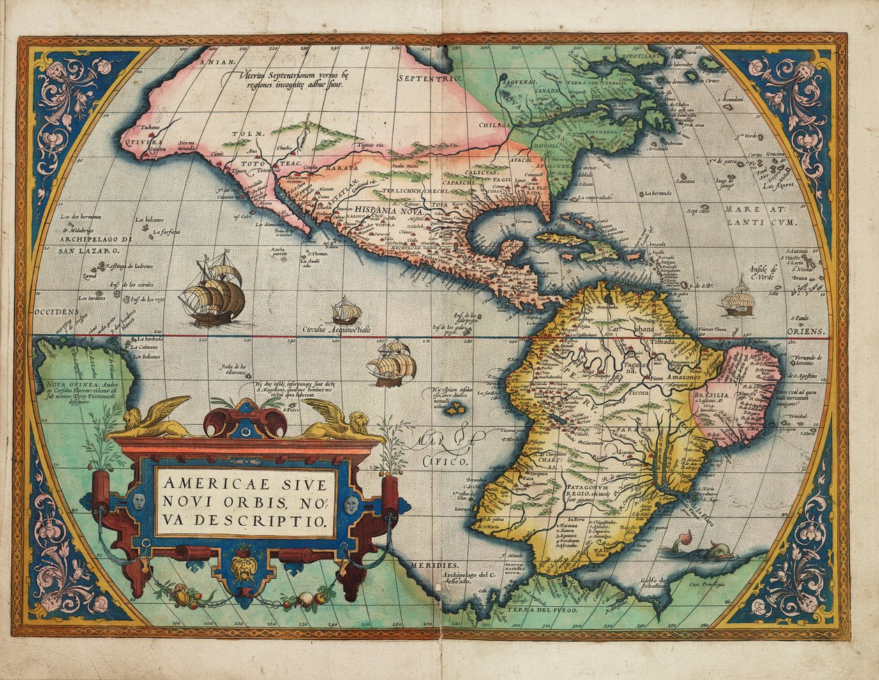 Americae Sive Novi Orbis, Nova Descriptio (Ameryki lub Nowy Świat, nowo opisane) autorstwa Abraham Ortelius