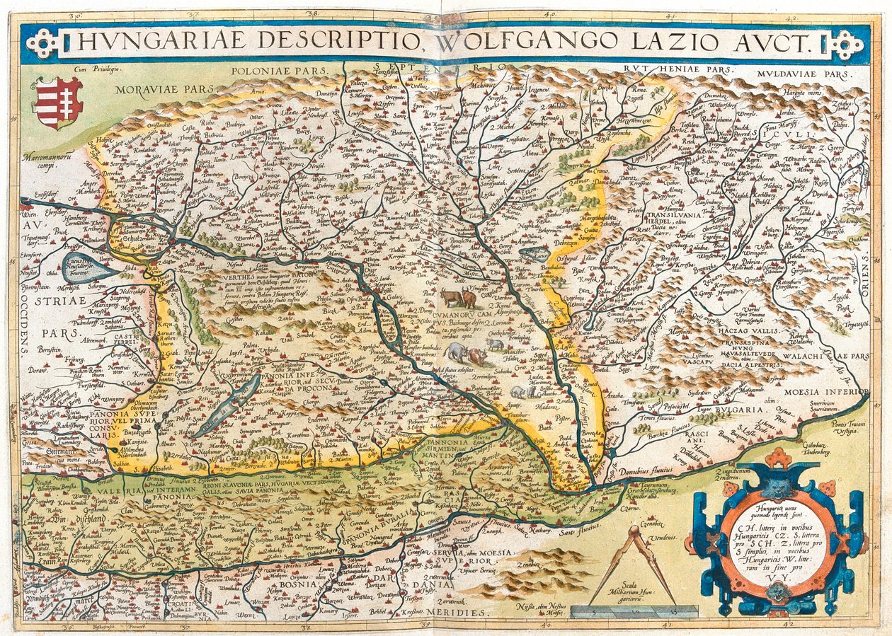 Austria, Słowenia, Bośnia i Hercegowina, Serbia, Rumunia, Czechy, Słowacja, Węgry, zachodnia Ukraina autorstwa Abraham Ortelius
