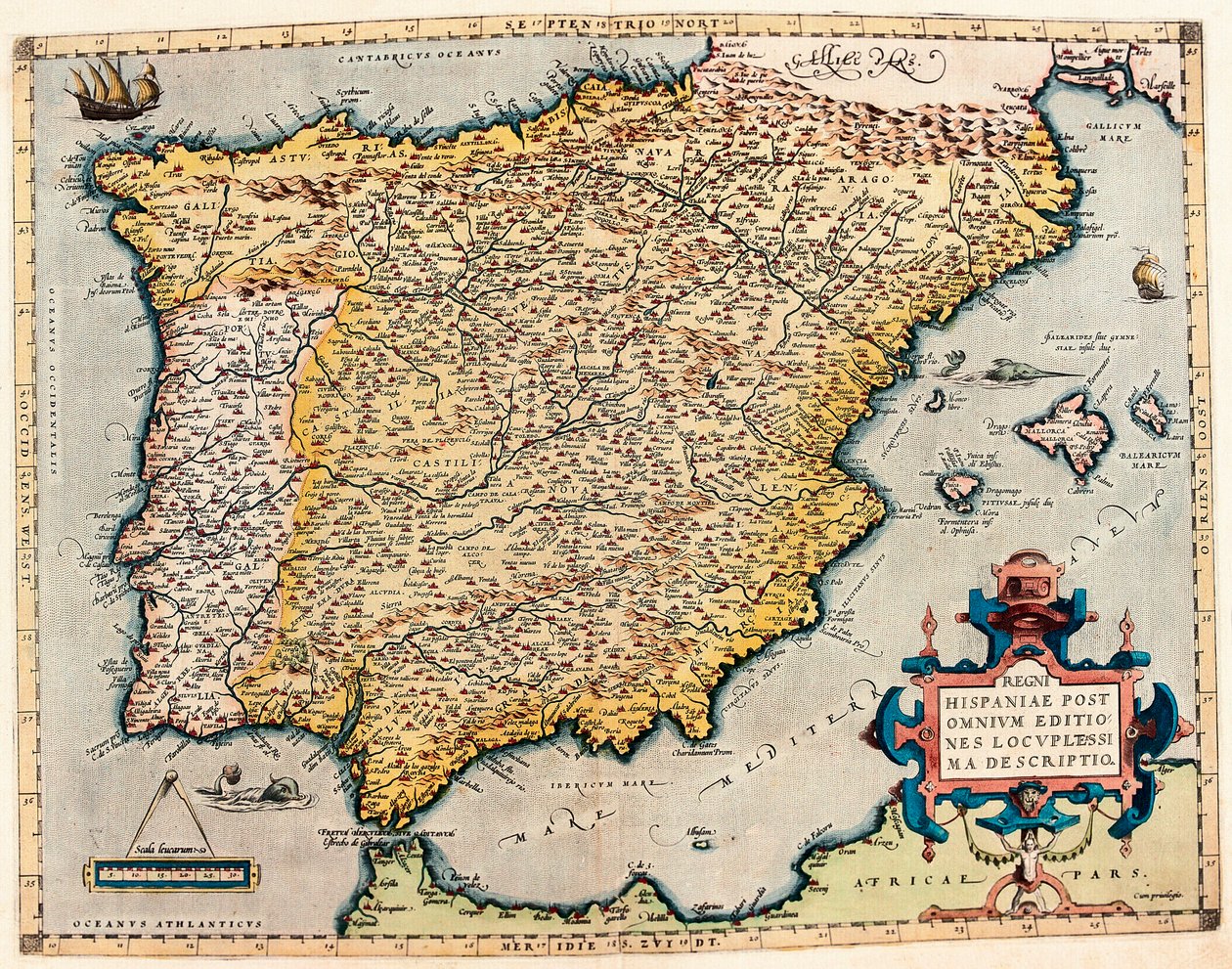 Opis Hiszpanii. Mapa geograficzna z "Theatrum Orbis Terrarum" Abrahama Orteliusa (1527-1598) autorstwa Abraham Ortelius