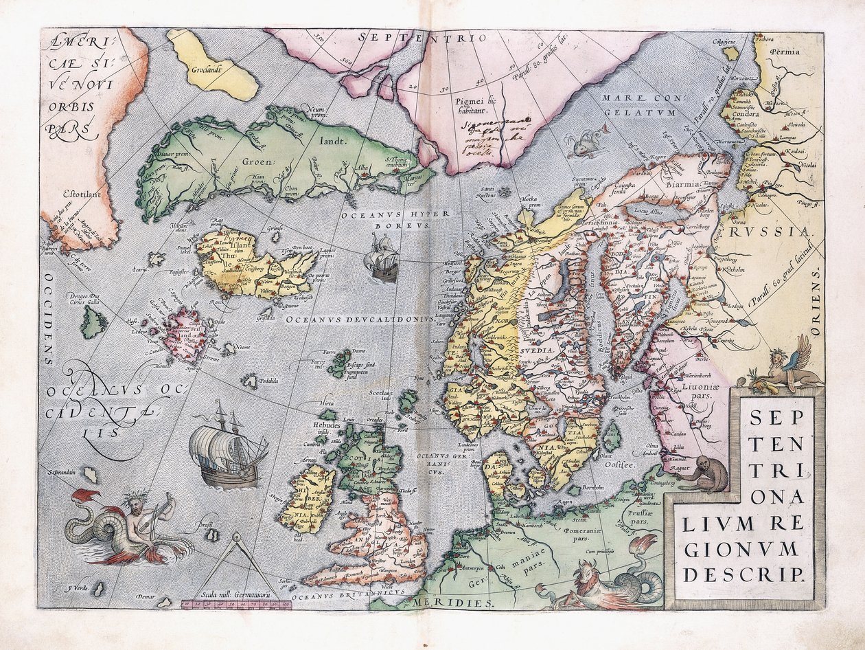 Dwustronicowa mapa Europy Północnej, 1575 autorstwa Abraham Ortelius