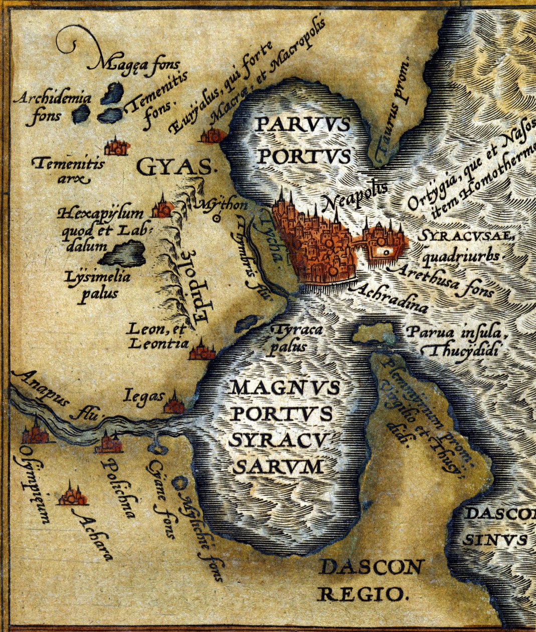 Dawny port Syrakuzy (Sycylia) - w „Atlasie” autorstwa Abrahma Orteliusa autorstwa Abraham Ortelius