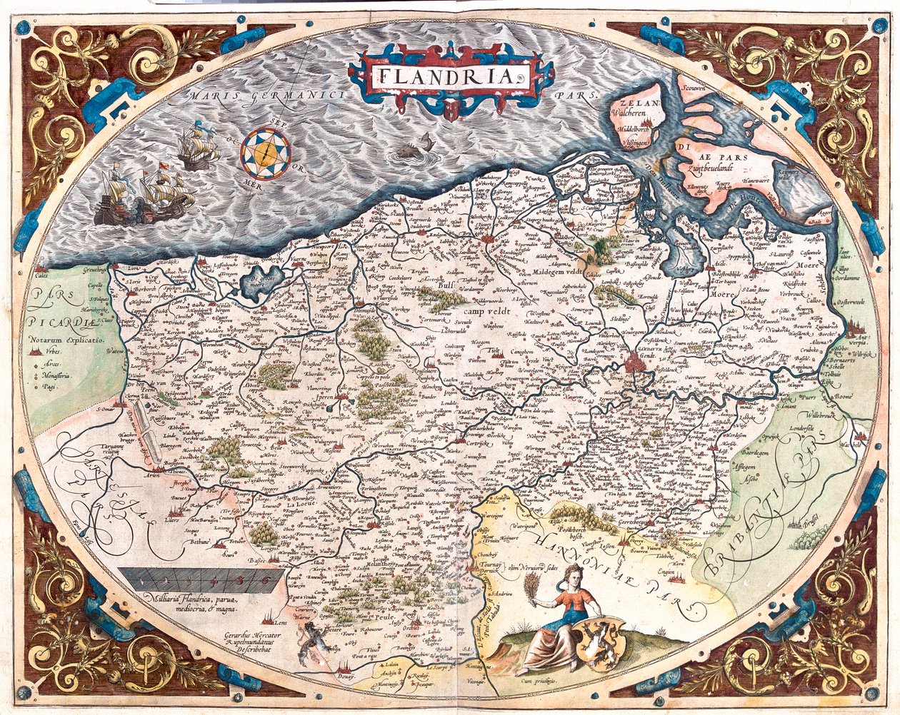 Francja (region: Nord-Pas de Calais), Belgia (region: flamandzki, północna Walonia), Holandia (prowincja: Zeeland) autorstwa Abraham Ortelius