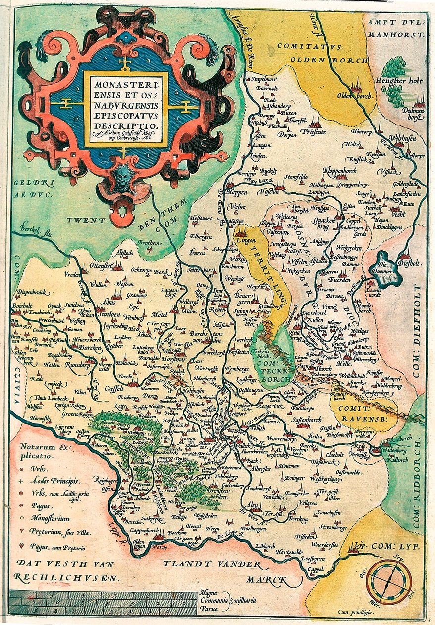 Wschodnia Francja: episkopat Monasteriensis i Osnaburgensis Opis Mapa geograficzna Frankonii w Niemczech z „Theatrum of the World” Abrahama Orteliusa (Oertel, Ortell lub Ortel autorstwa Abraham Ortelius