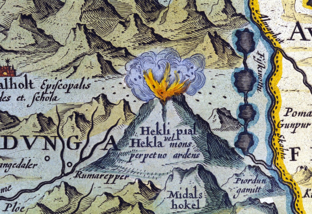 Wulkan Hekla na Islandii. Atlas Abrahama Orteliusa, Amsterdam 1588 autorstwa Abraham Ortelius