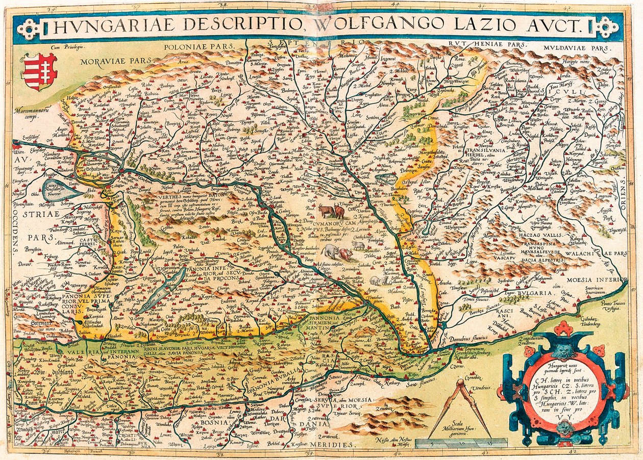Opis węgierski, Wolfgango Lazio Auct. Mapa geograficzna terytorium Węgier z „Theatrum Orbis Terrarum” Abrahama Orteliusa (Oertel, Ortell lub Ortel autorstwa Abraham Ortelius