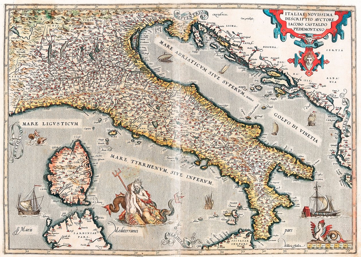 Ostatni opis Włoch autorstwa Jacoba Castaldo Piedmontano Mapa geograficzna terytorium Włoch zaczerpnięta z „Theatrum Orbis Terrarum” autorstwa Abrahama Orteliusa (Oertel, Ortell lub Ortel autorstwa Abraham Ortelius