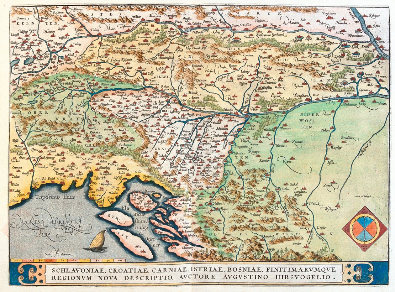 Włochy (region: Friuli-Wenecja Julijska), Austria (kraj związkowy: Tyrol, Karyntia), Słowenia, północna Chorwacja, środkowo-północna Bośnia i Hercegowina autorstwa Abraham Ortelius