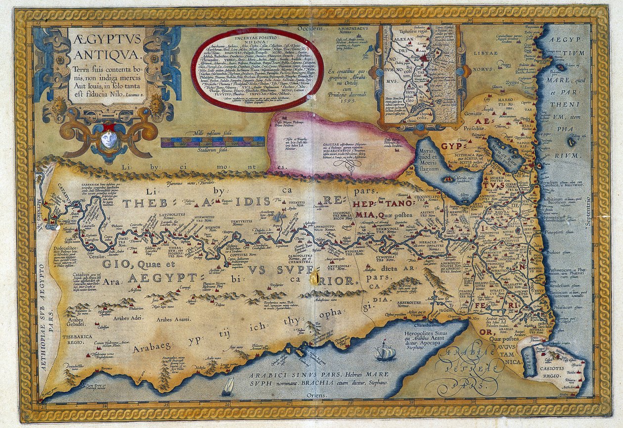 Mapa starożytnego Egiptu - autorstwa Abrahama Orteliusa, Antwerpia autorstwa Abraham Ortelius