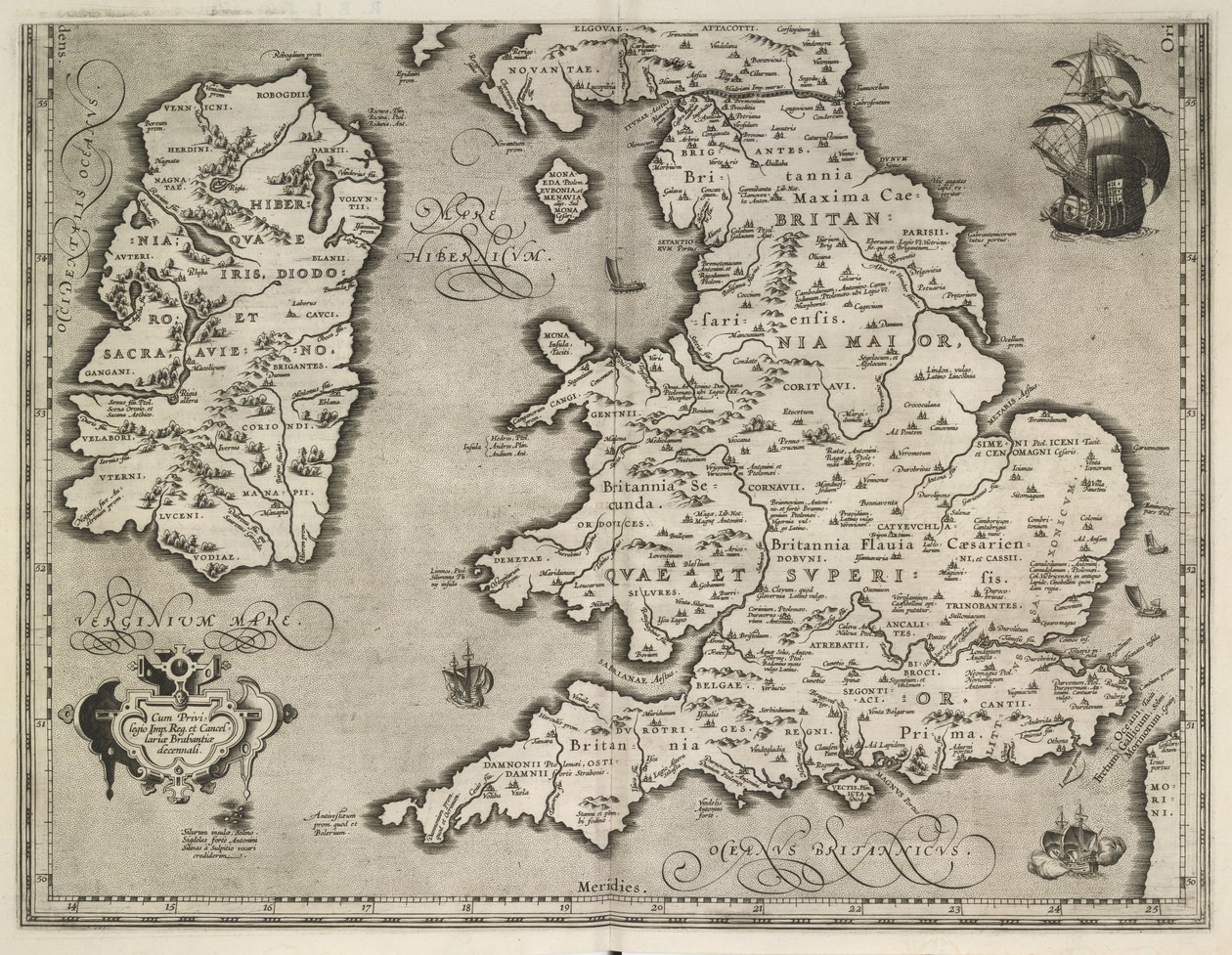 Mapa Anglii, Walii i Irlandii, Theatrvm Orbis Terrarvm Autor: Abraham Ortelius autorstwa Abraham Ortelius