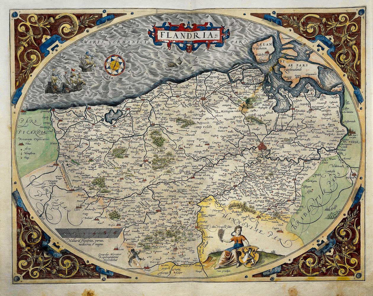 Mapa Flandrii, z Theatrum Orbis Terrarum autorstwa Abrahama Orteliusa autorstwa Abraham Ortelius