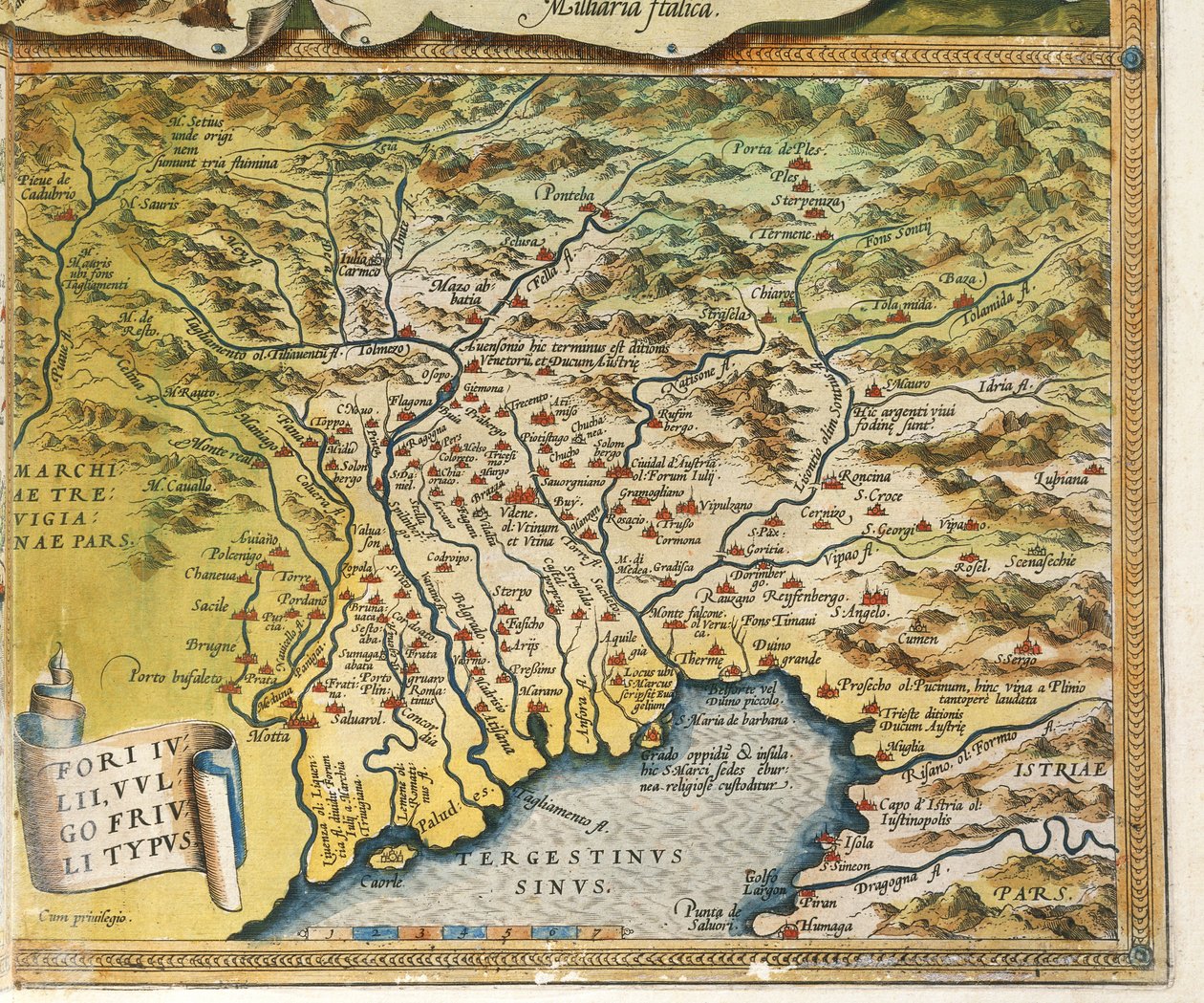 Mapa regionu Friuli Venezia Giulia, z Theatrum Orbis Terrarum autorstwa Abrahama Orteliusa autorstwa Abraham Ortelius