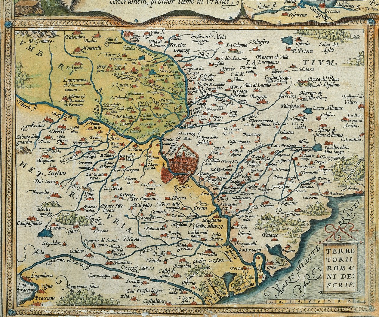 Mapa regionu Lacjum z Teatru Świata Abrahama Orteliusa autorstwa Abraham Ortelius