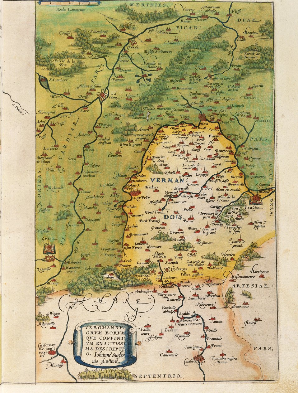 Mapa Vermandois z Teatru Świata Abrahama Orteliusa autorstwa Abraham Ortelius