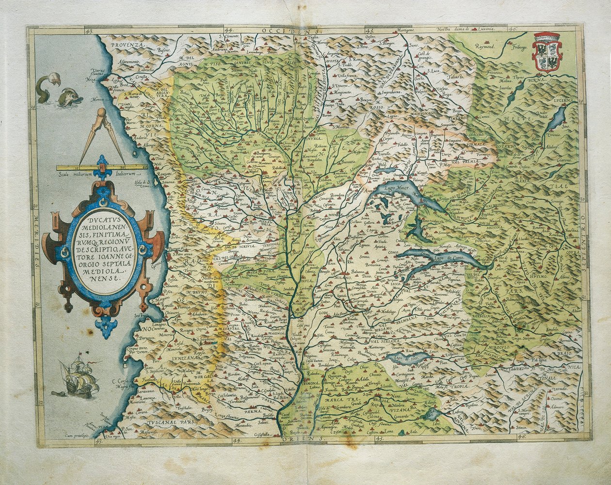 Mapa Księstwa Mediolanu we Włoszech z Theatrum Orbis Terrarum autorstwa Abrahama Orteliusa autorstwa Abraham Ortelius