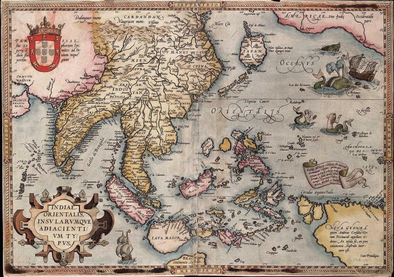 Mapa Indii Wschodnich autorstwa Orteliusa, ok. 1570 r. (kolorowa rycina) autorstwa Abraham Ortelius