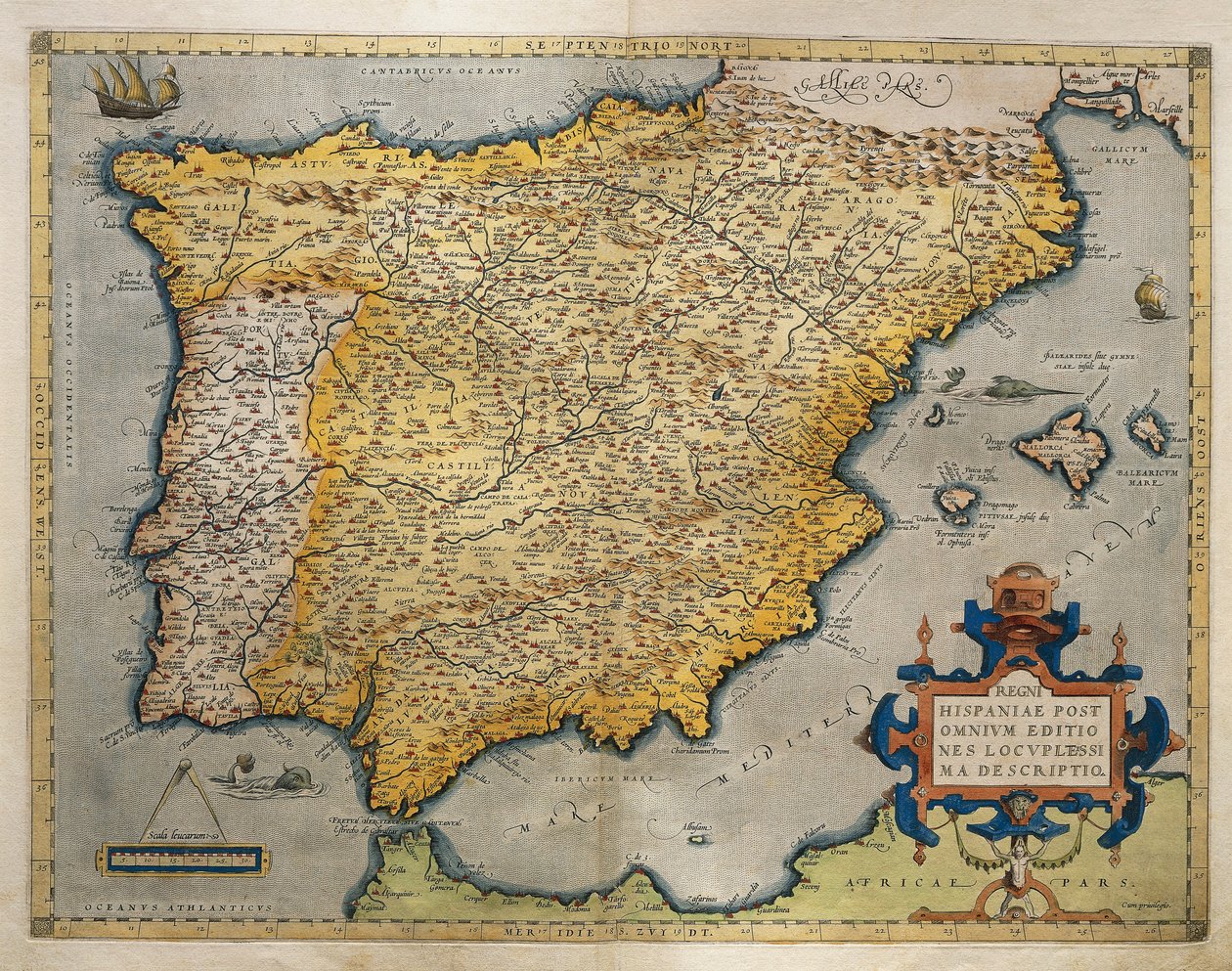 Mapa Półwyspu Iberyjskiego z Theatrum Orbis Terrarum autorstwa Abrahama Orteliusa autorstwa Abraham Ortelius