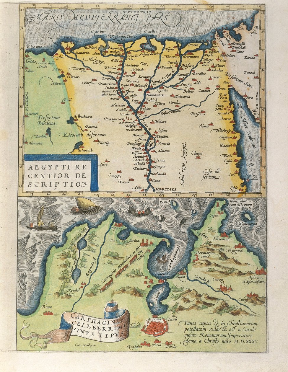 Mapa delty Nilu i starożytnego miasta Kartagina, z Teatru Orbis Terrarum autorstwa Abrahama Orteliusa autorstwa Abraham Ortelius