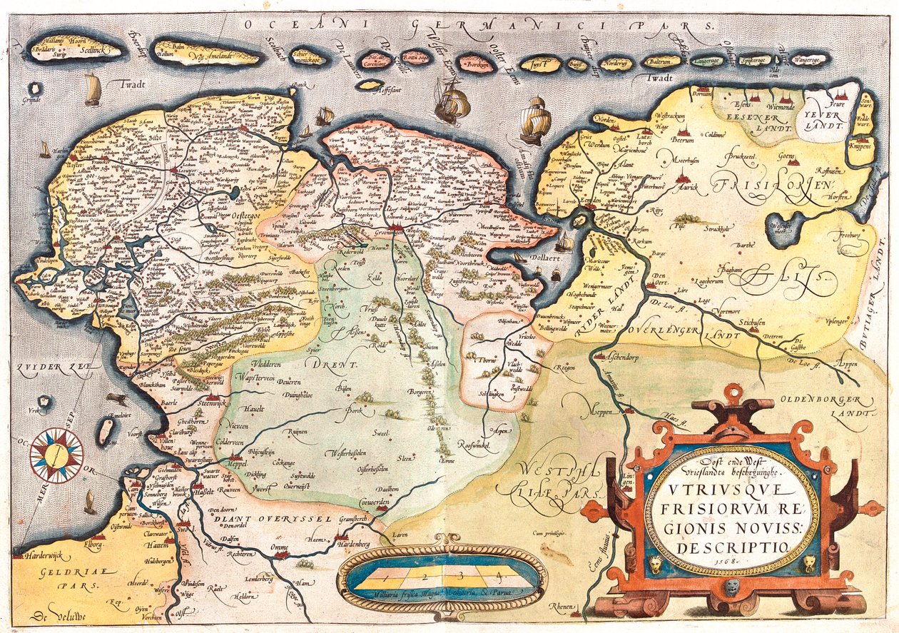 Holandia (prowincje: Overijssel, Flevoland, Drenthe, Friesland, Groningen), Niemcy (kraje związkowe: Dolna Saksonia, Nadrenia Północna-Westfalia) autorstwa Abraham Ortelius