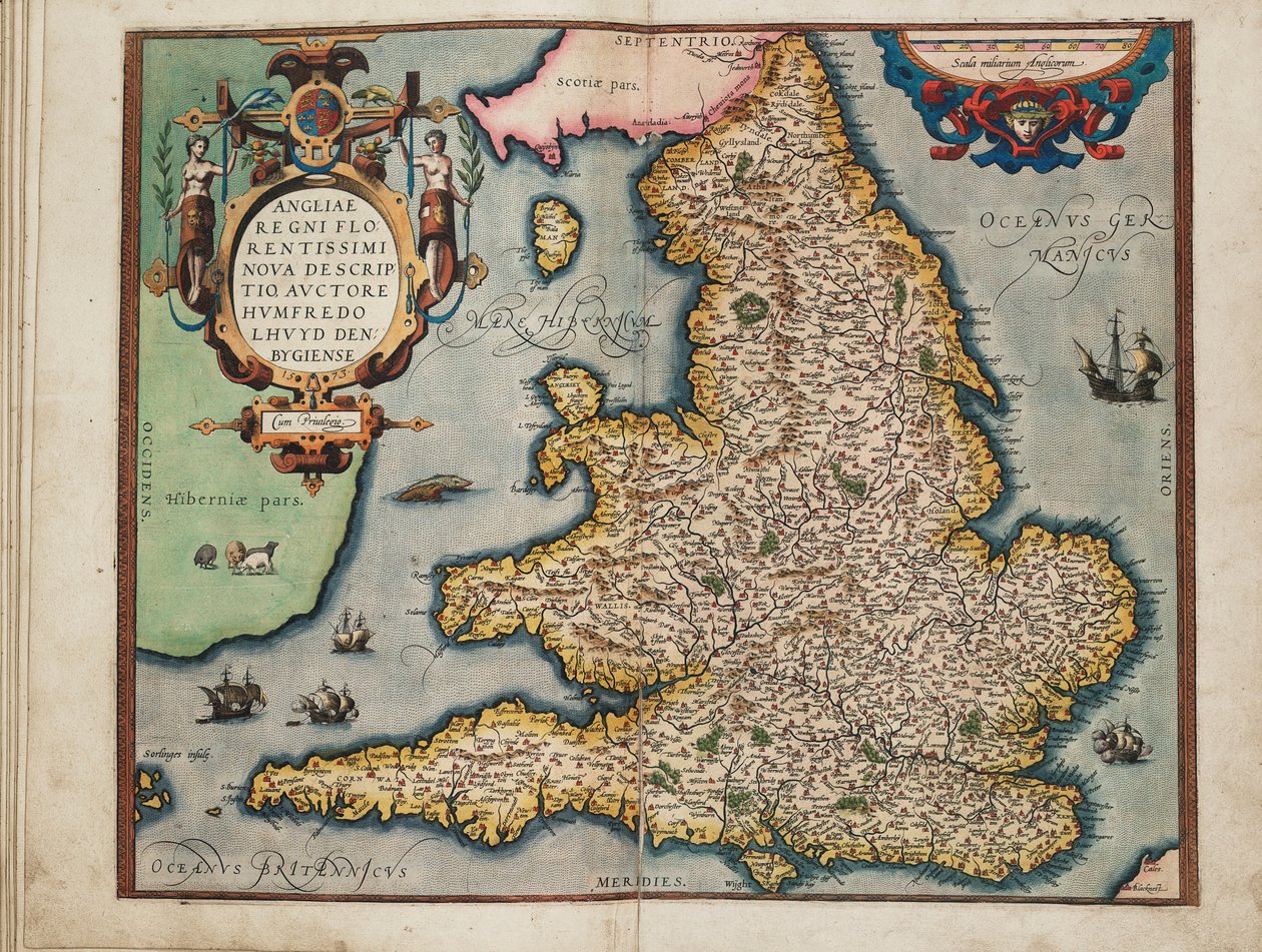 Nowa mapa najbardziej kwitnącego królestwa Anglii, autorstwa Humphreya Lloyda z Denbigh autorstwa Abraham Ortelius