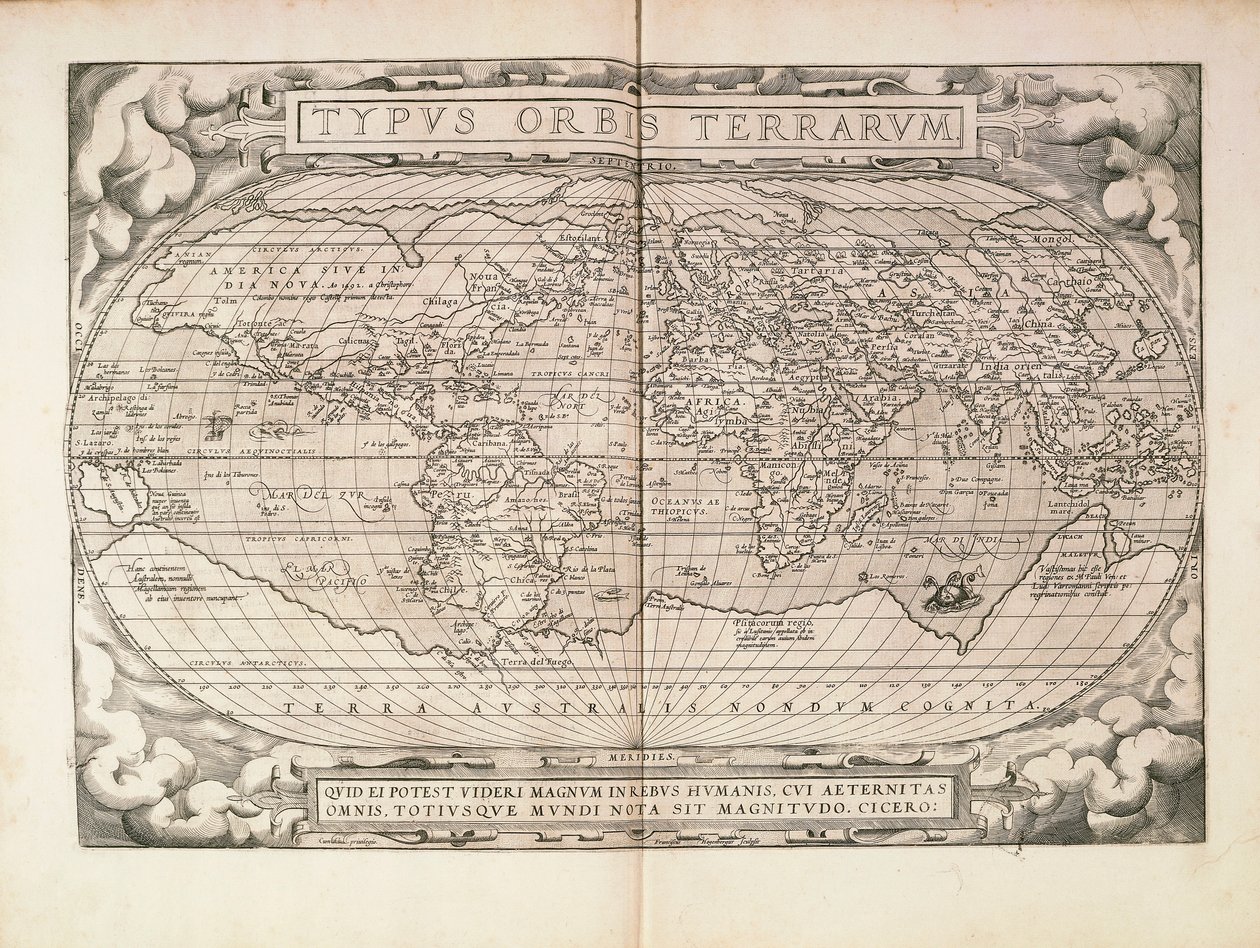 Planisphere z Theatrum Orbis Terrarum Abrahama Orteliusa, wydrukowany w Antwerpii autorstwa Abraham Ortelius