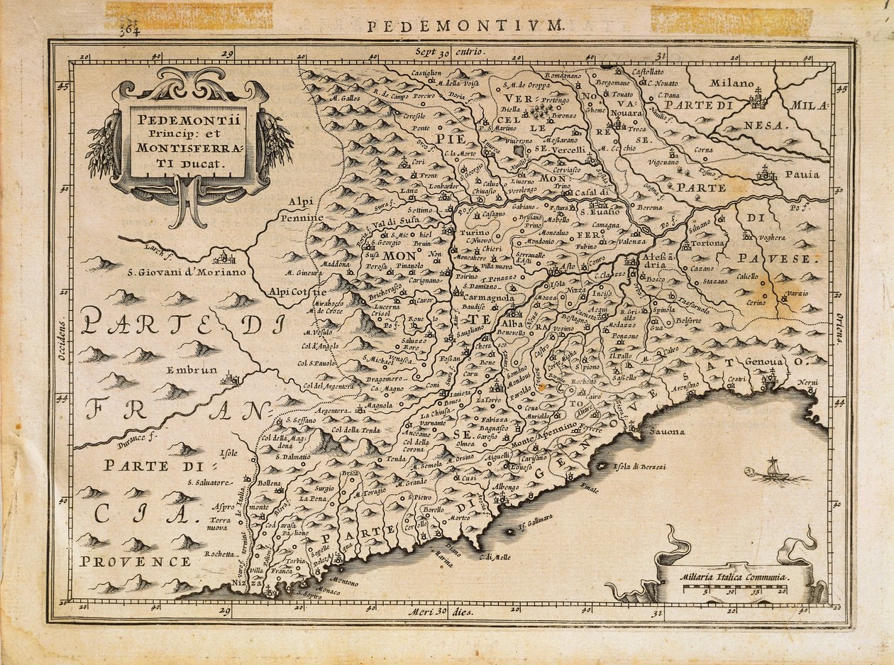 Księstwo Piemontu, Księstwo Monferrato, Liguria Zachodnia i część Regionu Ligurii Wschodniej, Od Theatrum Orbis Terrarum autorstwa Abrahama Orteliusa autorstwa Abraham Ortelius