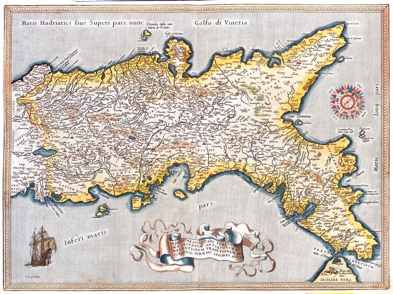 Południowe Lacjum, południowa Marche, Abruzja, Molise, Kampania, Apulia, Basilicata Kalabria, Włochy autorstwa Abraham Ortelius